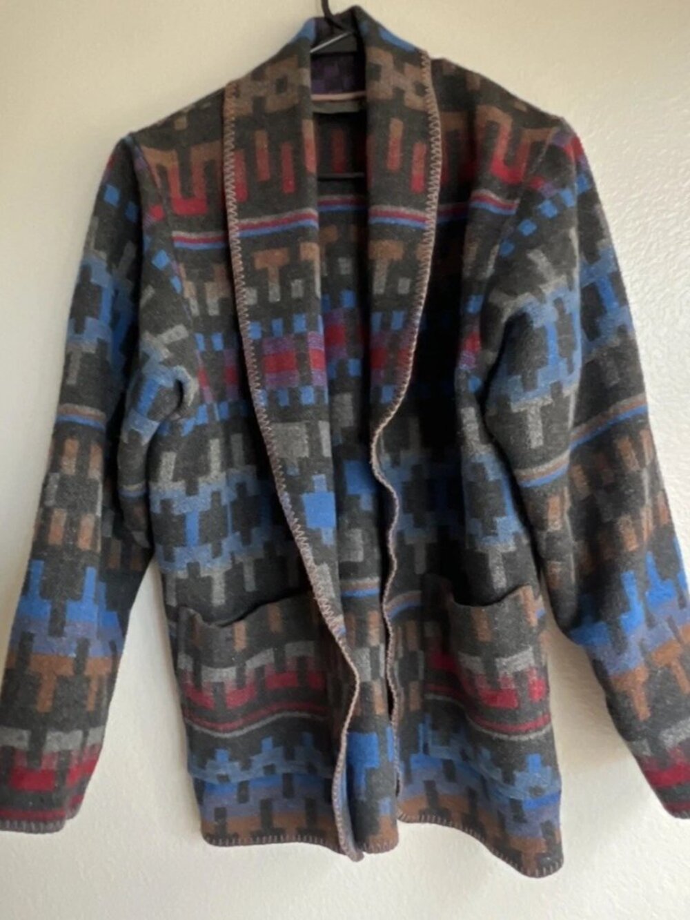 KAREN KANE Women’s Sz XS Black Tribal Aztec Wool Cardigan Coat